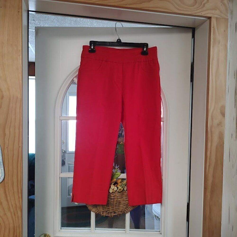New Ruby Rd Tomato Color Slimming Contour Waistband Capri Pants Women's 6